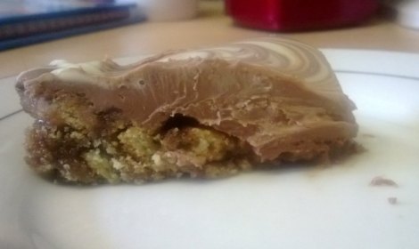 Slice of chocolate rubble slab