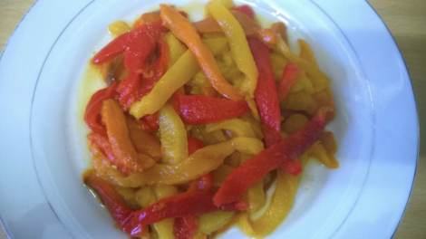 Finished roasted and sliced peppers
