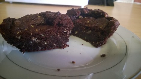 Choc cake cut in half