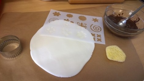 Stencils laid on fondant
