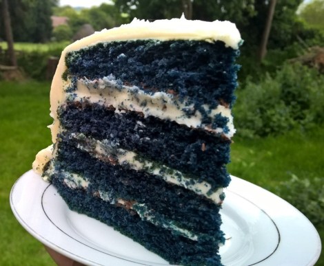 slice of blue chocolate cake